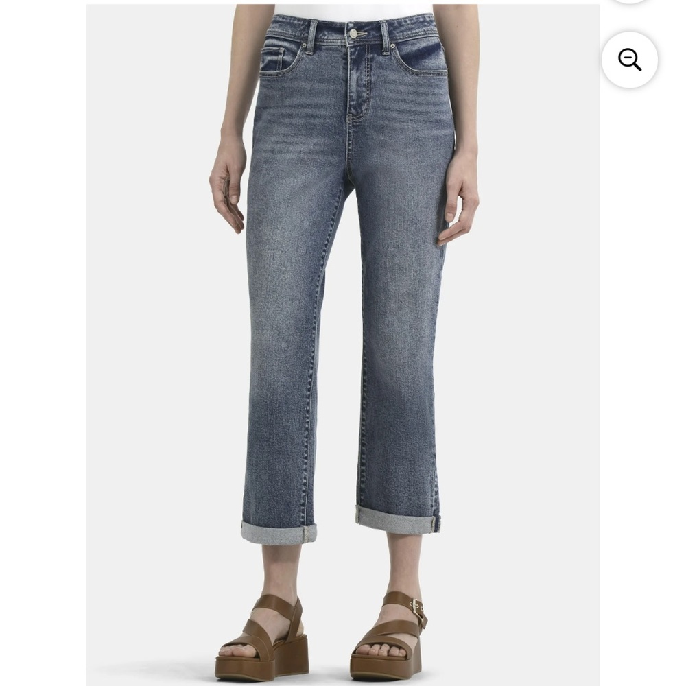 NWT! Time&Tru Women's High Rise Relaxed Fit Cropped Regular Boyfriend Jeans Sz 0